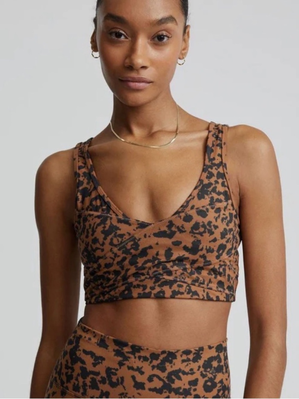 Varley Kellam Leopard-Print Sports Bra in Brown and Black | small